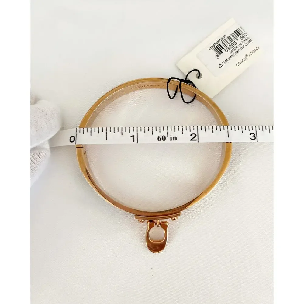 COACH Signature Push Hinged Bangle Green Enamel Rose Gold Toned Brass C Charm - Picture 8 of 10